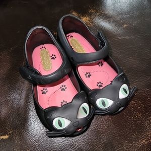 Mini Melissa Ultragirl ll Black Kitty Cat Mary Jane Flats Toddler Size 6